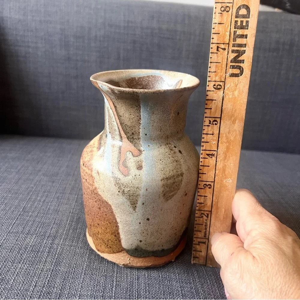 Rustic Brown and Blue Ceramic Vase vintage hand made lovely - Picture 7 of 8